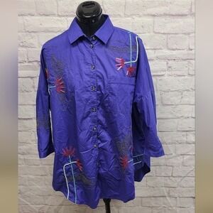 Anthropologie‎ Purple Embroidered Casual Shirt XS